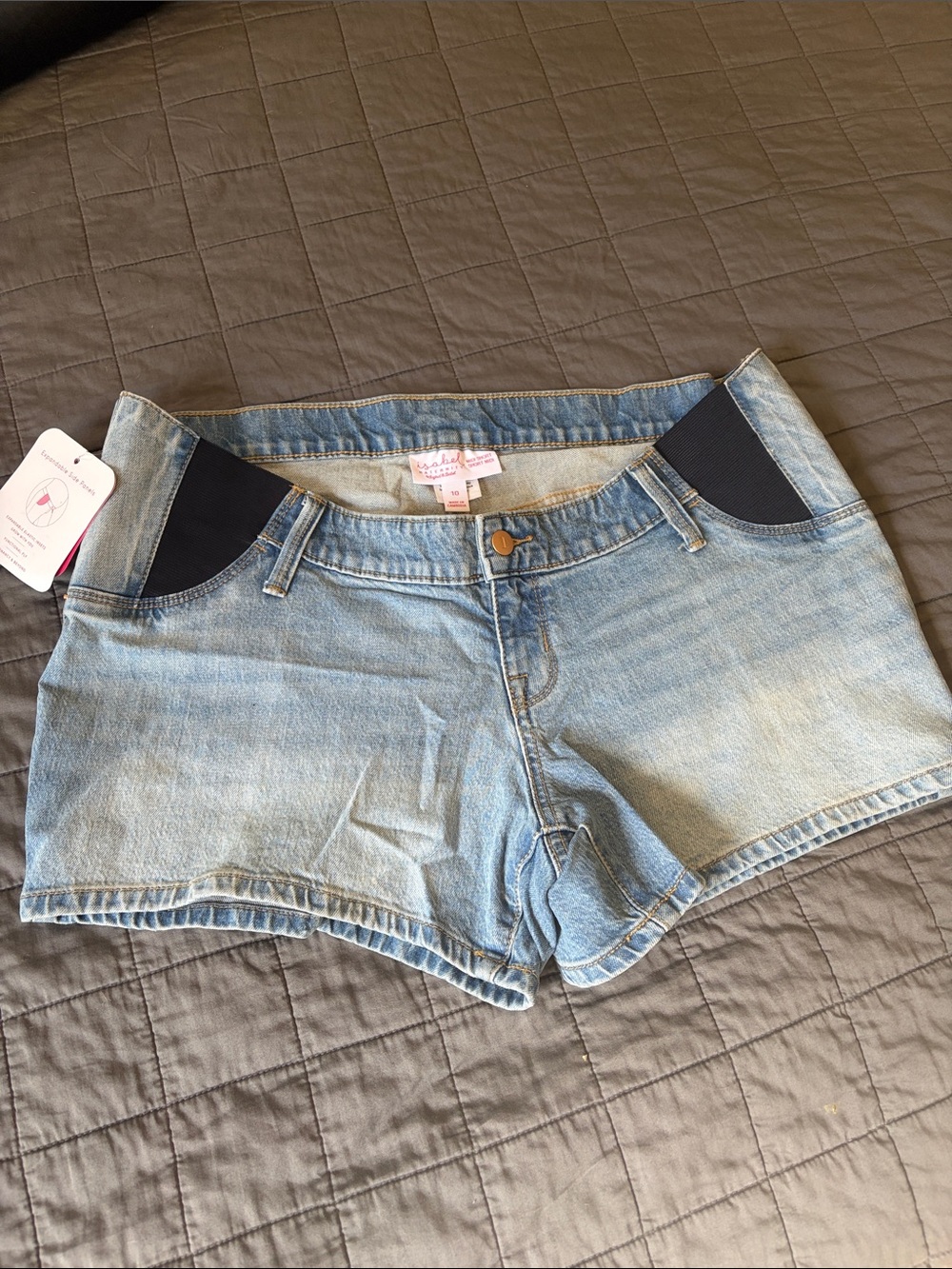 NWT Maternity Light Wash Denim Shorts with Stretch Panels